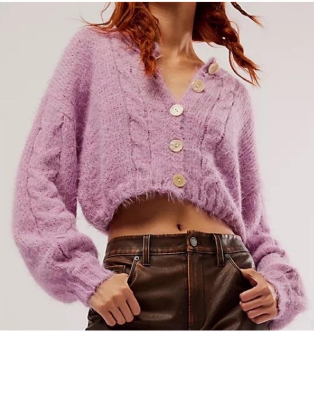 Free People XSmall Sweater Willow Cardi in Fragrant Lilac Combo fluffy cardigan